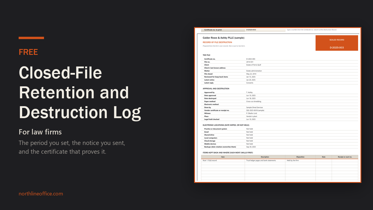 Law Firm Closed File Retention and Destruction Log cover