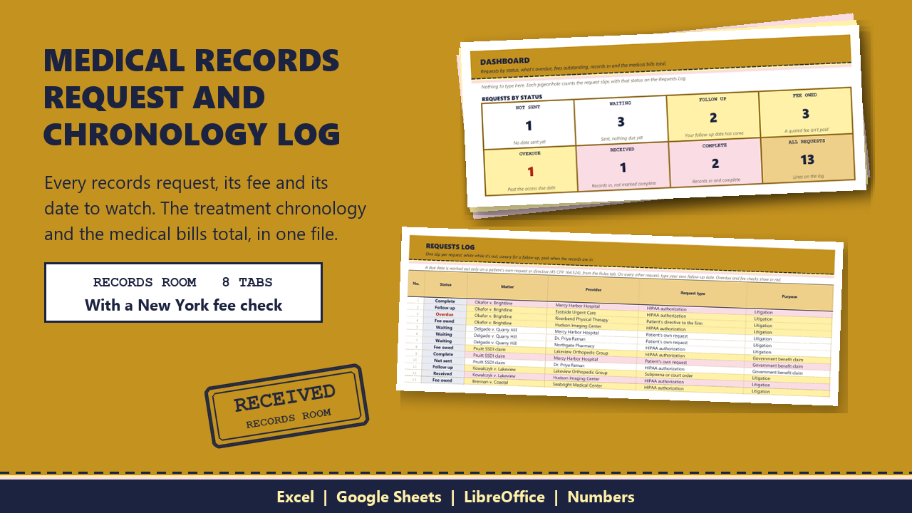 Medical Records Request and Chronology Log cover